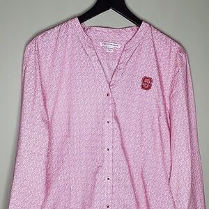 Cutter & Buck Button Up Shirt XXL Red White Collarless NCSU NC State Collegiate